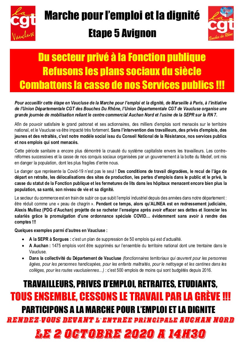 Marche Pour L Emploi Et La Dignite Etape 5 Avignon Union Locale Cgt Du Pays D Avignon